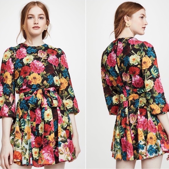Alice + Olivia Dresses & Skirts - Alice + Olivia Women’s Mina Black Floral Tie-Waist Mini Dress Medium